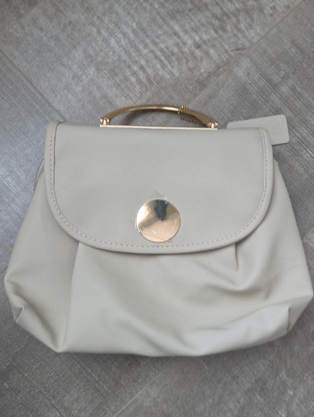 Cream Mini Top-Handle Traveling Bag with Gold Accent